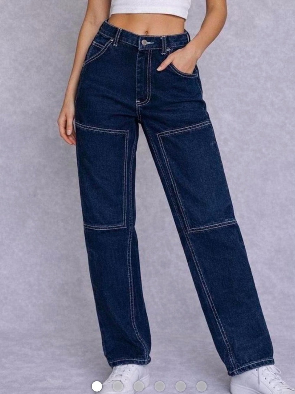 Brandy Melville 100 % cotton Ariana Painter High-Waist Dark Blue cargo jeans